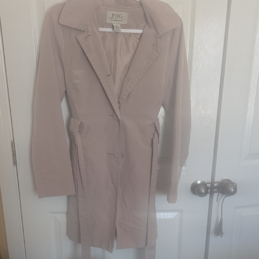 London Fog Women's Light Taupe Trench Coat with Waist Tie